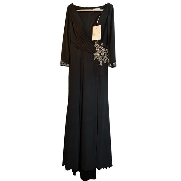 NWT - IEENA for Mac Duggal Black Embellished Faux Wrap Jersey Gown - Size 10 - Picture 4 of 16